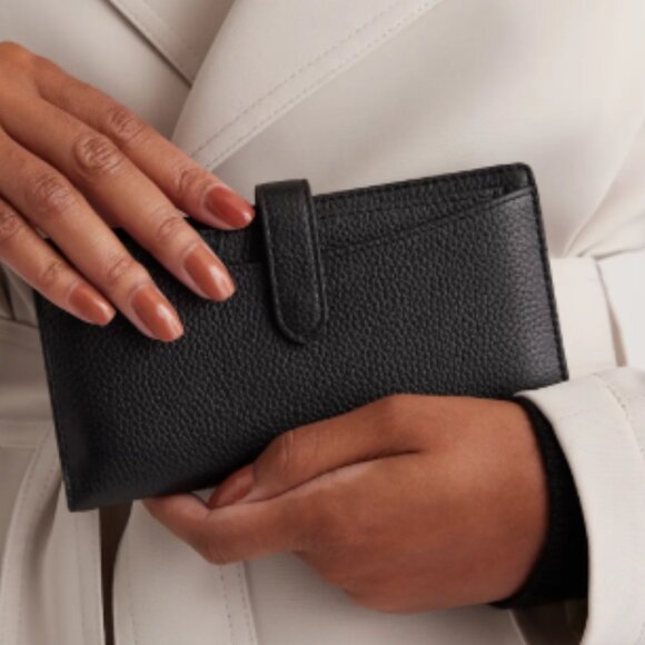 Quince Black Italian Pebbled Leather Wallet Bifold 14 Card Slots NWT - Picture 2 of 10